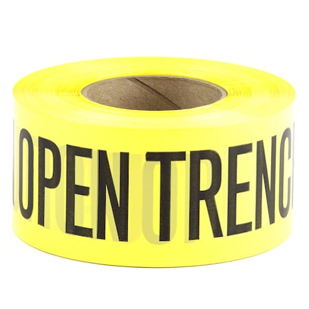 Dottie Barricade Tape, Caution Open Trench, Yellow, Polyethylene BT19